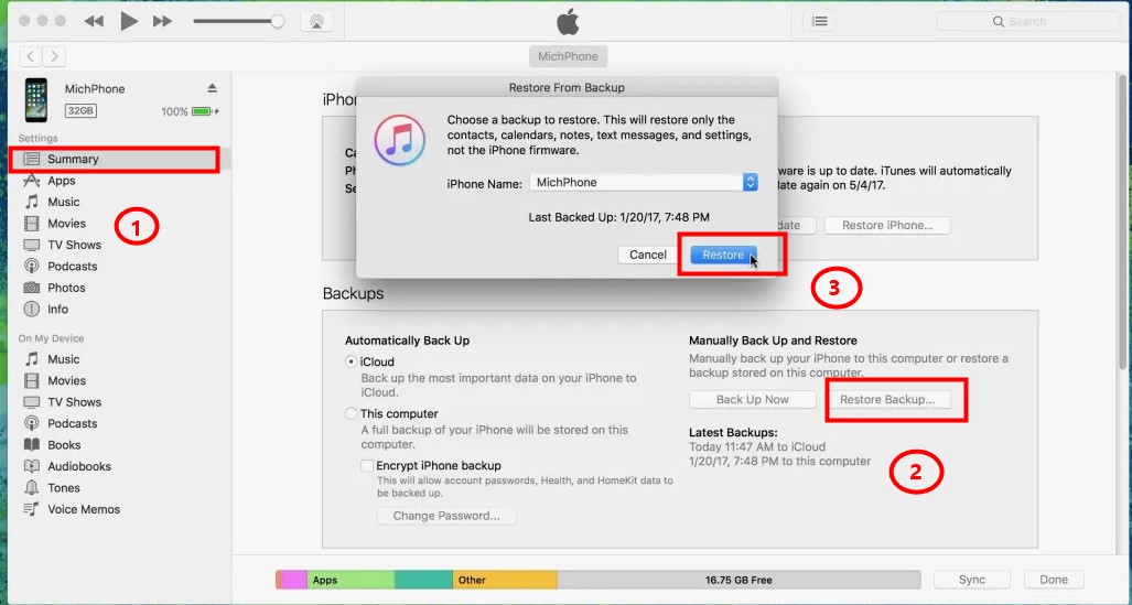 restore meida backup from itunes