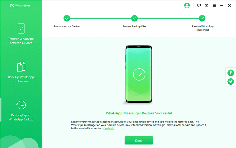 restore WhatsApp backup with WhatsMover