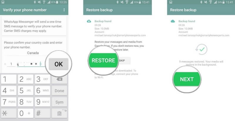 restore WhatsApp backup from Google Drive to Samsung