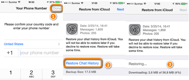 transfer WhatsApp stickers through restoring backup on iPhone