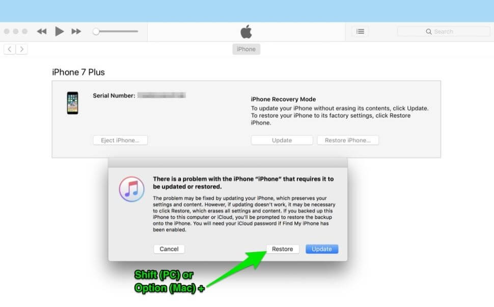 roll back iOS update with iTunes