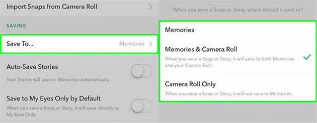 save snapchat photos to memory and camera roll