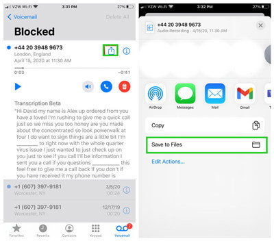 how to save voicemails on iPhone