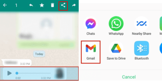 save WhatsApp audio on Android with Gmail