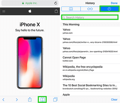 how to search bbrowsing history in Safari on iPhone