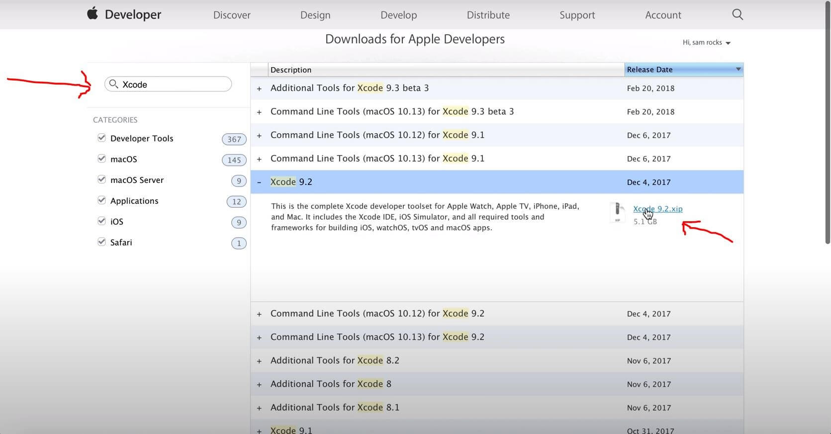 search xcode from developer