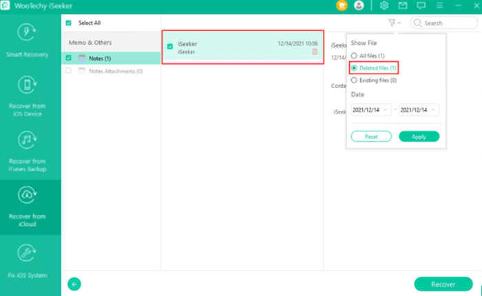 recover notes from icloud backup with iSeeker