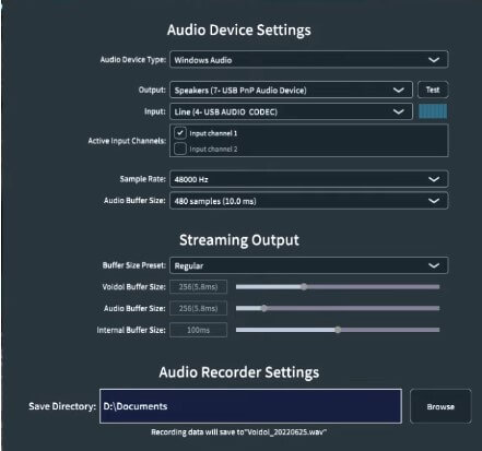 select audio input channel voidol