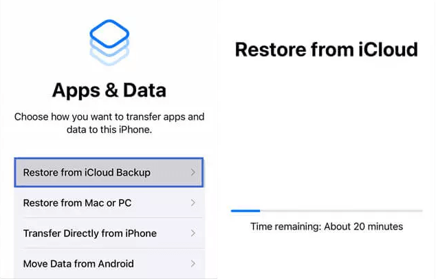 seleccionar archivos y restaurar desde iCloud