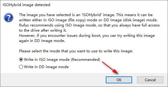 select write in ISO image mode