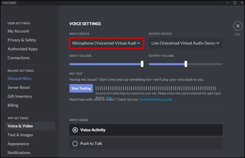 select voicemod in Discord