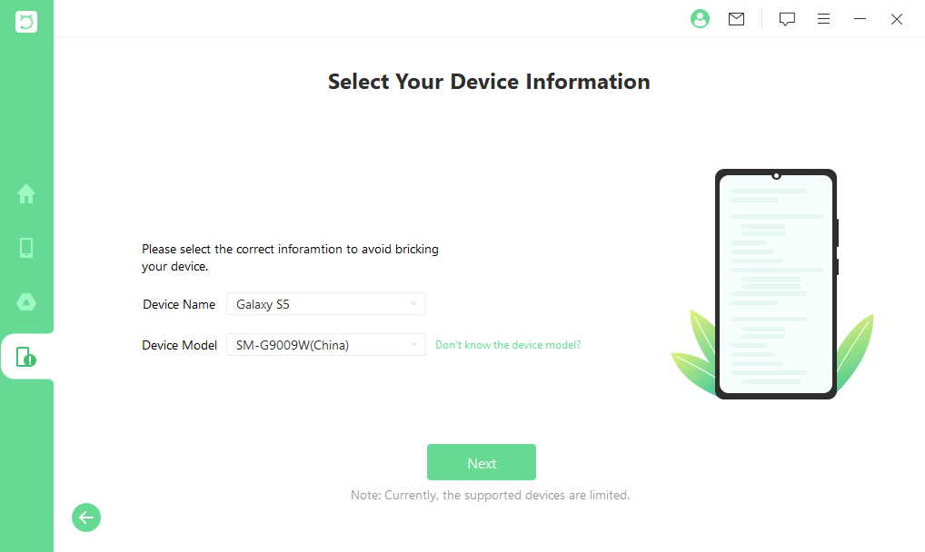 select your device info