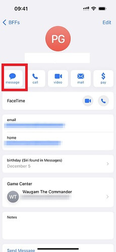 send messages in contacts app