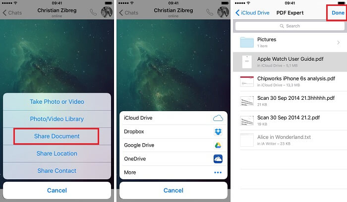 send PDF files in WhatsApp on iPhone