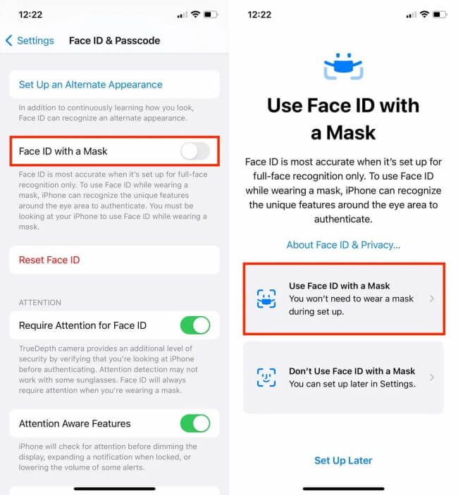 set up face id with mask on iPhone 15
