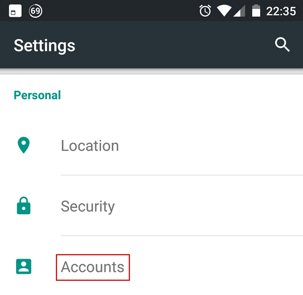 settings accounts