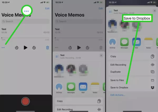 transfer voice memos on iPhone via Dropbox