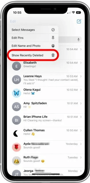 retrieve recently deleted messages on iPhone