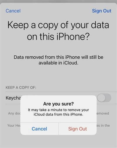 sign out apple id via settings