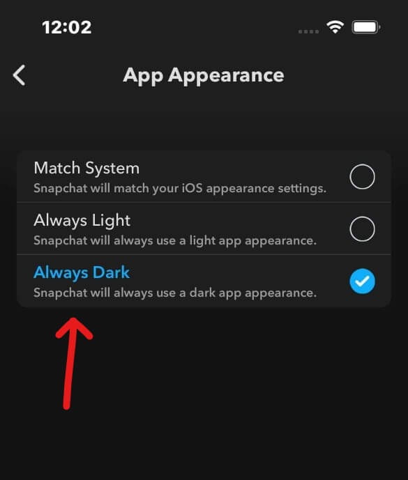 turn on snapchat darkmode