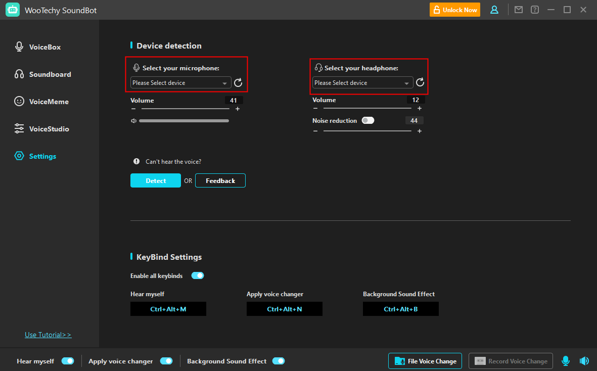 SoundBot device settings