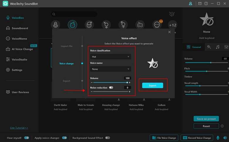 export converted audio file in wootechy soundbot