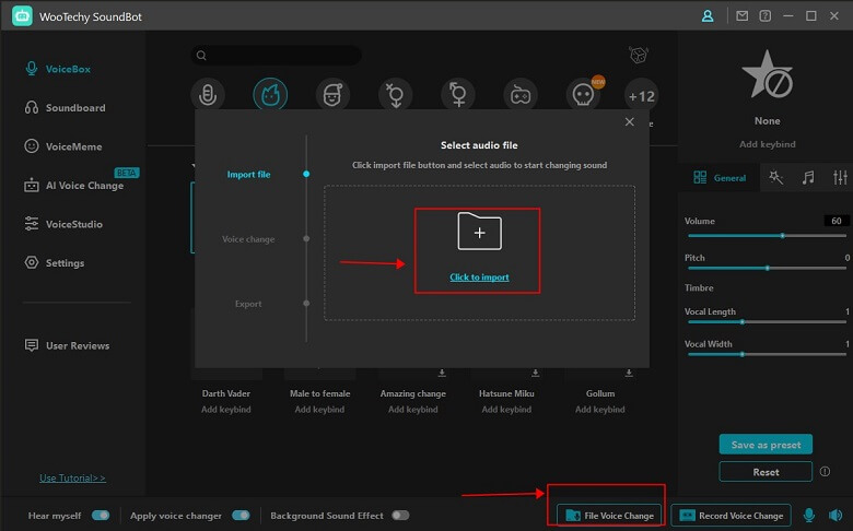 import changed voice from Wootechy SounBot