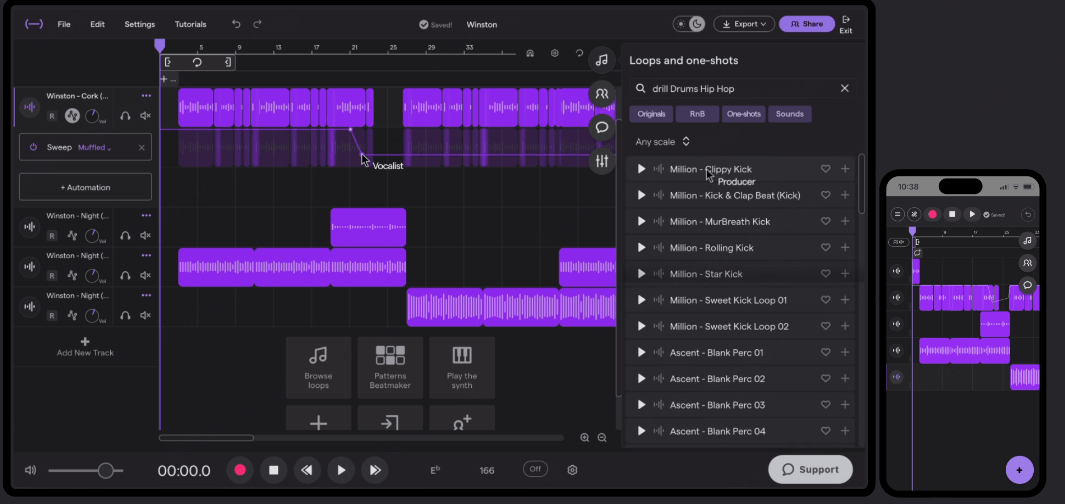 soundtrap free beat maker interface