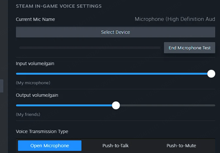 Steam default microphone Setting