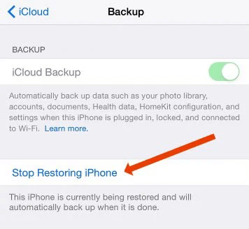 stop restoring iCloud backup