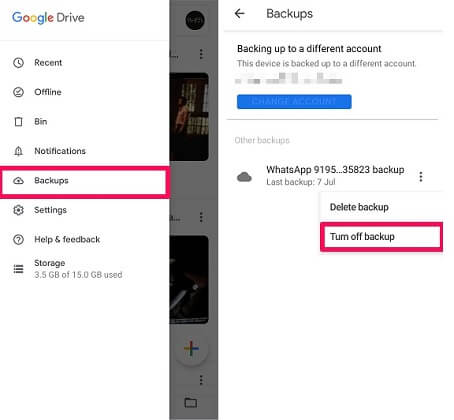 stop WhatsApp backup in Google Drive