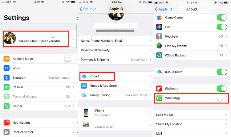 WhatsApp backup iPhone settings