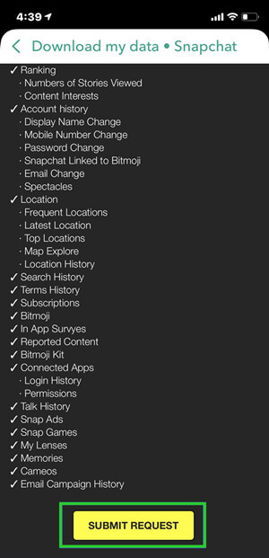 Recuperar fotos y vídeos borrados de Snapchat enviando una solicitud