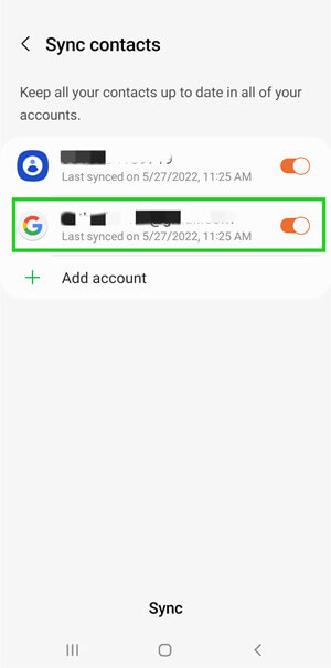 how to sync contacts from Google account