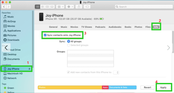 how to import iPhone contacts to Mac with Finder
