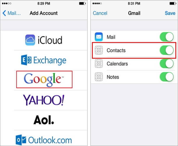 sync Google contacts on iPhone