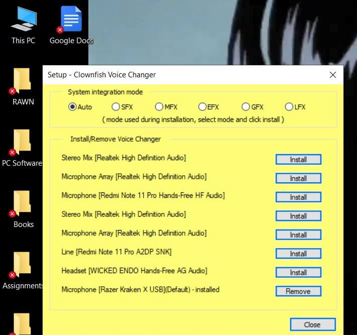 system integration option clownfish