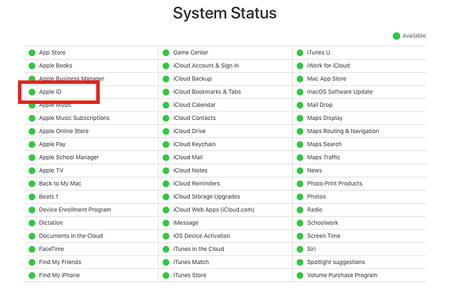 system status apple id