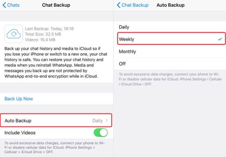 take WhatsApp auto backup to iCloud