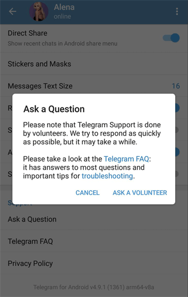 telegram ask a question