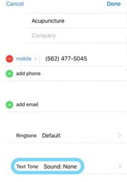 text tone settings for contact