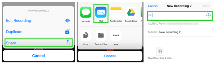 transfer voice memos on iPhone via Email