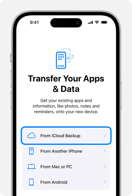 transfer your apps and data from icloud backup