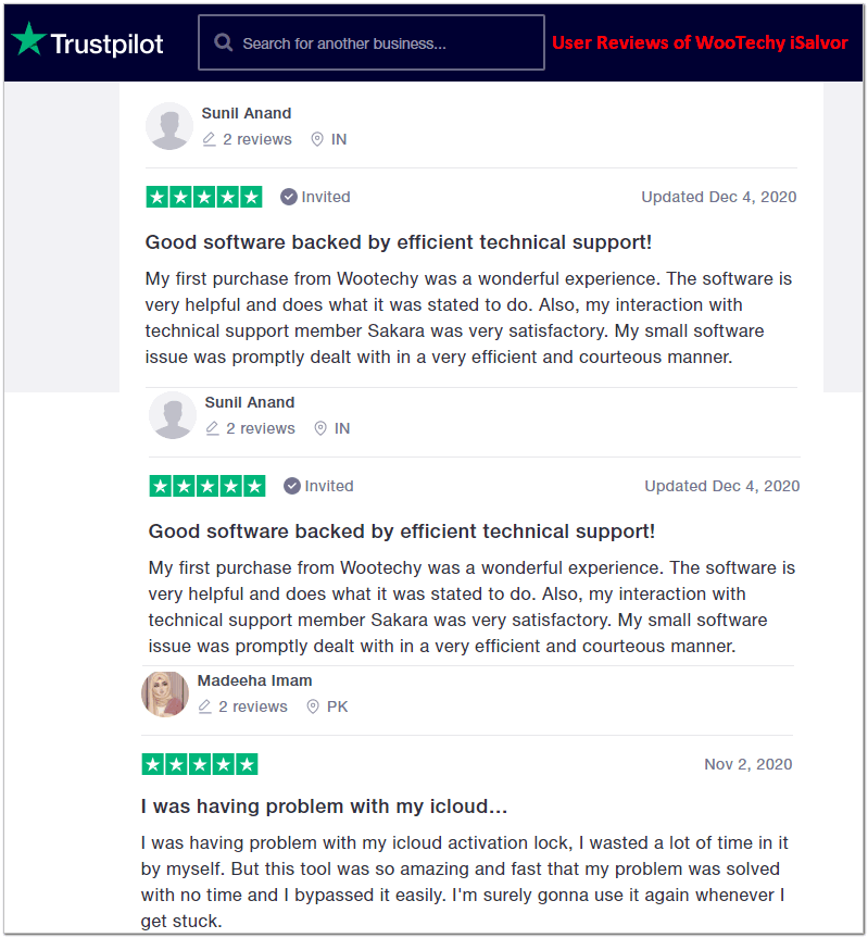 WooTechy iSalvor reviews from Trustpilot