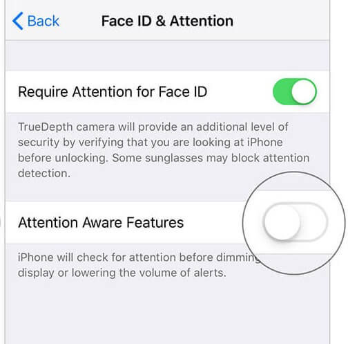 turn off iPhone attention aware features
