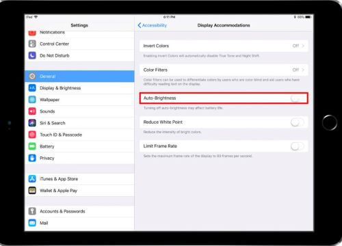 turn off auto brightness on iPad