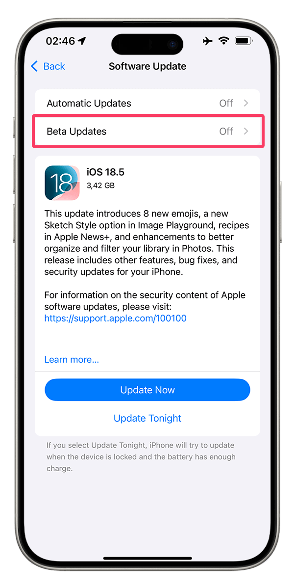 turn off beta updates iphone