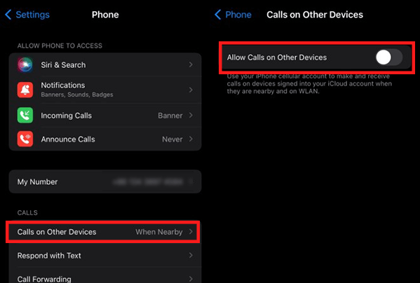 turn off Call On Other Devices