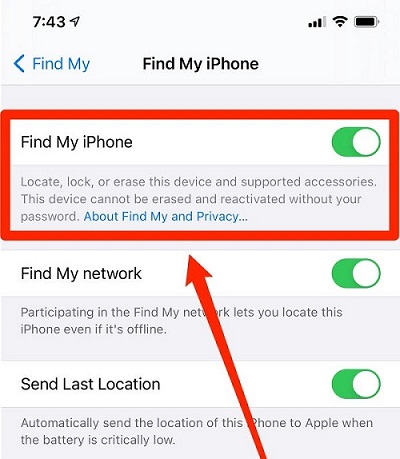 Turn off find my iphone