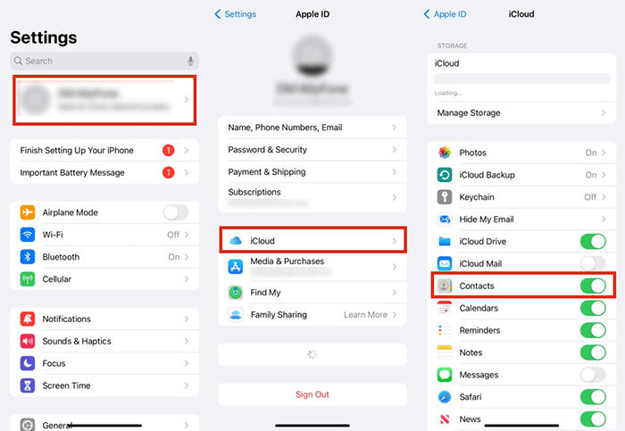 turn off iCloud for contacts